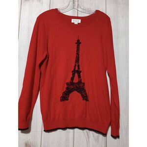 Elle Sweater Ladies Large‎ Red Eiffel Tower